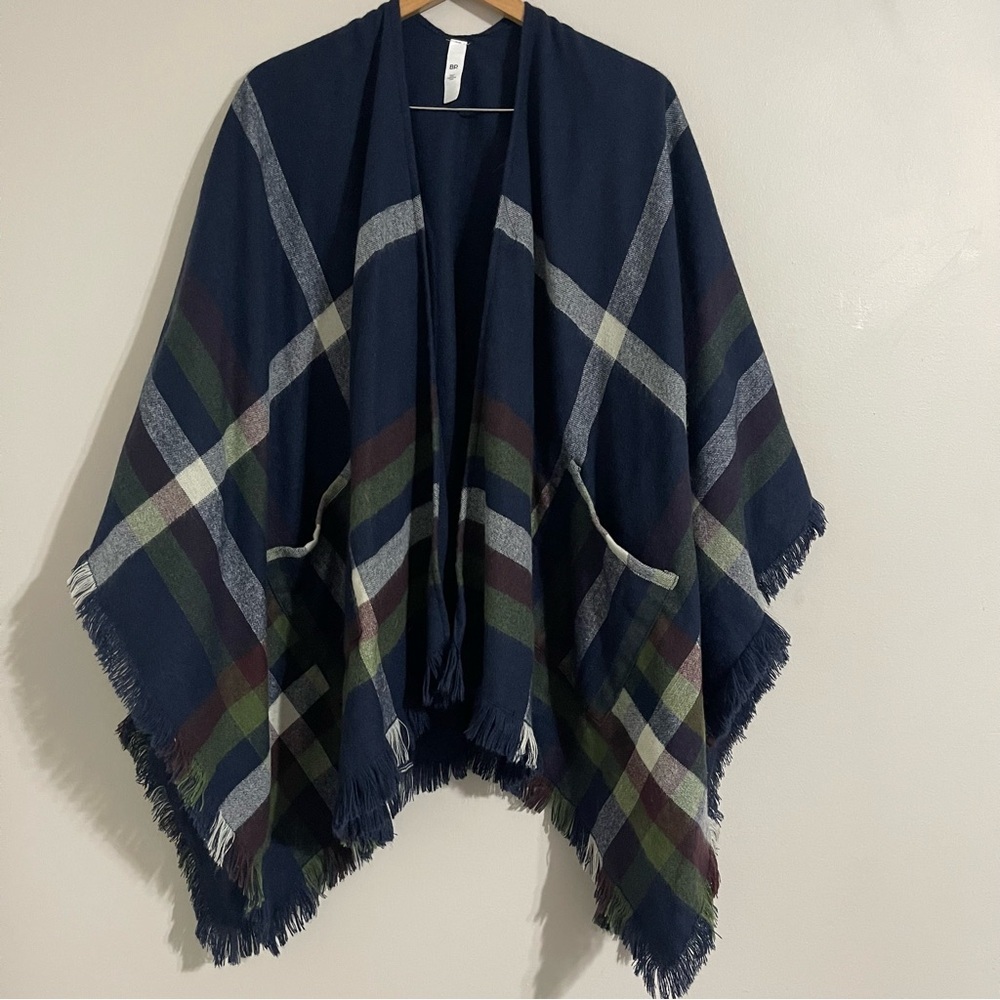 Bp. Women's Cozy Blanket Wrap Shawl Cape Open Front Poncho Tartan